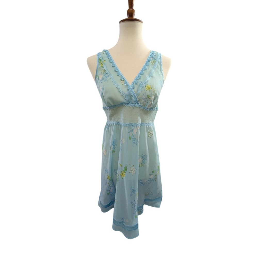 Vintage Victorias Secret Babydoll Slip Dress M Blue Sheer Y2K Fairy Festival